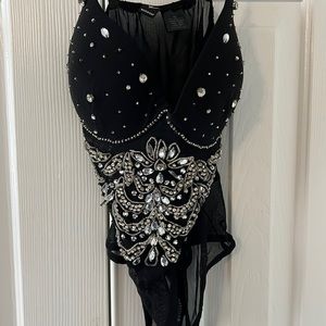Windsor Rhinestone Black Body Suit - Size XS